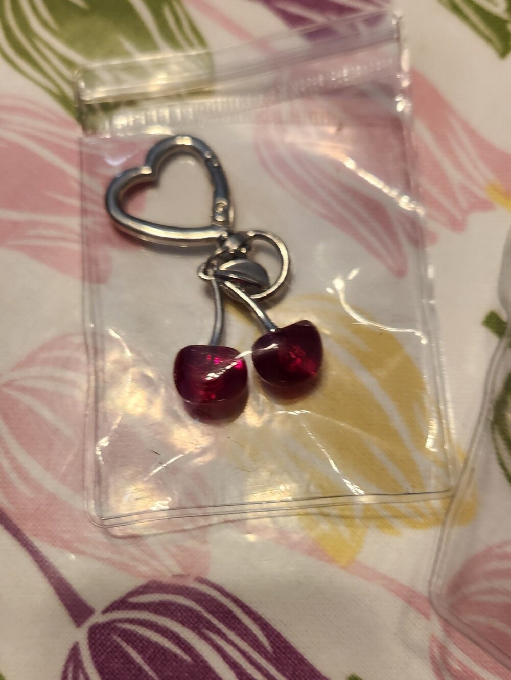 Heart Key Ring Cherry Keychain - Dark Red Cherry Charm